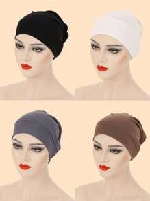 1 件女士纯色/彩色弹性头巾帽、护发帽、底帽