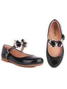Girls' Comfortable Patent Leather Bow La Requinte Doll Shoes - 黑色 - 查看 6