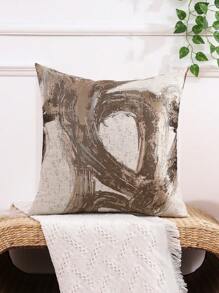 Miater 1pc Faux Silk & Metallic Gold Geometric Jacquard Pillow Cover