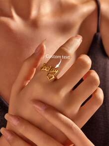 Gepersonaliseerde gouden hartnaamring voor dames, gepersonaliseerde open hartvormige ring van roestvrij staal