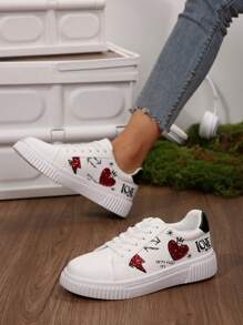 Women Graffiti Heart Round Toe Lace Up Outdoor Activity Sporty & Casual Lightweight EVA Platform Sneakers, Spring/Summer