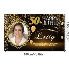 1pc Custom Birthday Banner Background, Personalized With Photo, Name, Age, Black & Golden Color Birthday Party Decorations, Front Door Decor, Home Gathering Decor, Daily Decorations, 70.8*43.3 Inches Mother's Day Graduation,Multi-Functional,Durable,Anti-Mold,Ornamental,Reusable,Exquisite,Stylish,High-Quality,Colorful,Modern,Custom,Personalized,Unique,Ideal Gifts For Him,Ideal Gifts For Her,Boyfriend,Dad,Girlfriend,Mom,Family,Friends,Tea Room,Home,Garden,Office,For Anniversaries,For Valentine's Day,For Mother's Day,For Birthdays,For Father's Day,For Graduation,For Weddings,For Housewarming,Customized Banners & Pennants - Multicolor - View 4