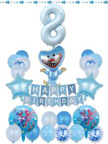 38 件 29 英寸蓝色充气 Poppy Playme 卡通生日铝箔气球 一岁生日装饰，卡通蓝色生日派对装饰，生日气球，适用于室内和室外派对装饰套装 - 彩色 - 查看 3
