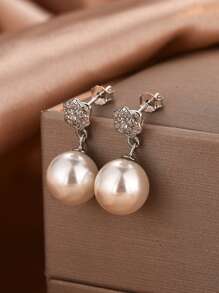 1 Pair S925 Sterling Silver Flower Pearl Drop Earrings, Elegant & Charming Design For Women, Boho Jewelry, Gift For Mother On Mother's Day