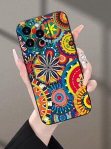 1 pieza Funda de teléfono protectora de estilo estético de alta gama, con patrón 2D impreso con flores coloridas, ideal como regalo de cumpleaños para mayores, amigos, familia, parejas o para uno mismo, de color negro mate y suave, con protección completa contra el polvo y el agua, compatible con iPhone 16/15/14/13/12/11/Pro/ProMax/X/XR/XS/XSMAX/7/8/PLUS y otros modelos