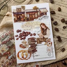 40Sheets/Bag Sticker Book Combination, Collection Gentle Series, Retro Warm Coffee Theme Stickers, Two Different Materials, Scrapbook Supplies, Decorative Notebook Photo Frame Phone Case Water Cup Garbage Magazine Stationery Box DIY Personalized Stickers