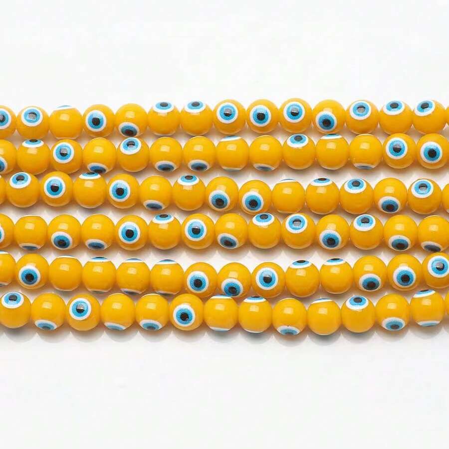 30 件装 8 毫米魔鬼眼玻璃珠手链项链 DIY 用品 - 黃色 - 查看 1