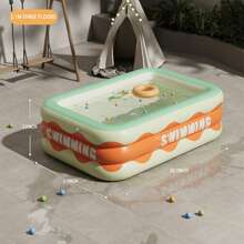 1pc Orange & Cream Simple Garden Rectangular Inflatable Pool For Families & Adults, Portable Small Paddle Pool, Oversized Thickened Family Water Play Center, Outdoor, Garden, Backyard, Summer Splash Party