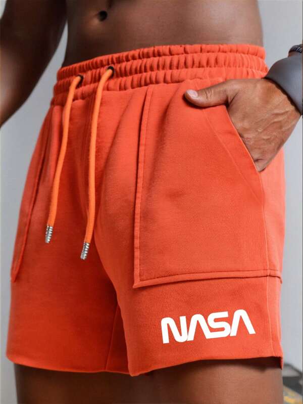 Shorts de fitness masculinos casuais de verão com estampa solta, estilo americano