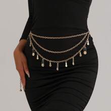 1pc Women's Versatile Multi-Layer Chain Tassel Waist Chain - Gold - View 5