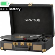 SILWISUN Vinyl Record Player 3-Speed Bluetooth Portable Suitcase Belt-Driven Record Player With 2 Built-In Stereo Speakers Vinyl Vintage Turntable Phonograph Records Player With RCA Line Out, AUX Out