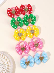 10 件装女孩彩色蝴蝶结发环，儿童布艺心形蝴蝶结发环，幼儿可爱发饰派对礼物 - 彩色 - 查看 3
