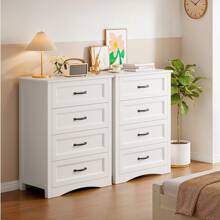 Commode à 4 tiroirs, blanche, chambre à coucher Commode à 4 tiroirs spacieux pour couloir, bureau, chambre à coucher, salon
