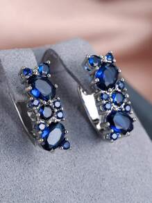 1 对优雅女士合成锆石环状耳环，奢华婚礼耳环，精致银色调 - 耳圈 - 查看 8