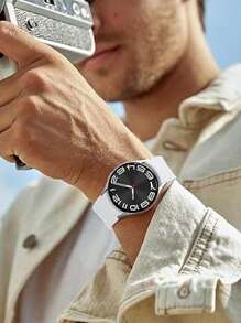 兼容三星 Galaxy Watch 7 FE 6 5 4 40mm 44mm / Watch 5 Pro 45 44mm / Watch6 43mm / Watch4 Classic 46mm，20mm 户外运动和瑜伽健身超薄柔软舒适防汗防水硅胶表带，男女适用，白色 - 白色 - 查看 7