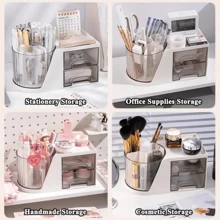 Organizador de Mesa Porta Caneta com 2 gavetas e giratório