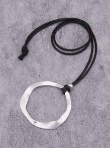 1pc Exaggerated Simple Asymmetrical Yellow Shallow Halo Alloy Beaded Pendant Necklace For Men, Fashion Hiphop Long Chain With Black Wax Rope, Everyday Accessory Gift For Girlfriend - Wax Rope - View 15