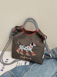 1pc Sweet And Fashionable Printed Girl's Bag Shoulder Bag Nylon Bag Shoulder Bag Handbag Messenger Bag, Fashionable Contrast Color Texture Embroidered Puppy Pattern Mobile Phone Bag Casual Handbag, Open Design, A Variety Of Colors To Choose From, Handbag With Dachshund Puppy, Suitable For Girls To Go Out Shopping, Daily Use, Artistic Style And Fresh Style - Dachshund Puppy Handbag - View 11