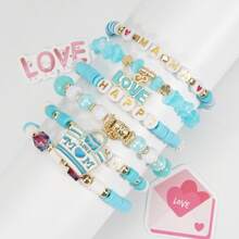 母亲节手链，心形花朵吊坠多层串珠弹力手链（1条装） - 款式1 - 查看 10