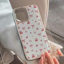1 szt. galwanizowane żywiczne etui na telefon z kokardą wiśniową, koreański styl, kompatybilne z 'em, kompatybilne z serią 16/15/14/13, minimalistyczny design