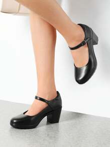 Wide Fit Women's Chunky Low Block Heels Mary Jane Closed  Round Toe Work Pumps Comfortable Elegant Dress Wedding Shoes - màu đen - Xem 2