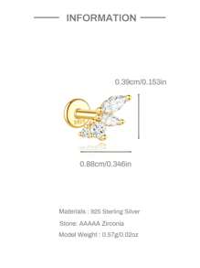 1Pc S925 Sterling Silver Crown Zirconia Flat End Piercing Earring Women Daily Fine Jewelry
