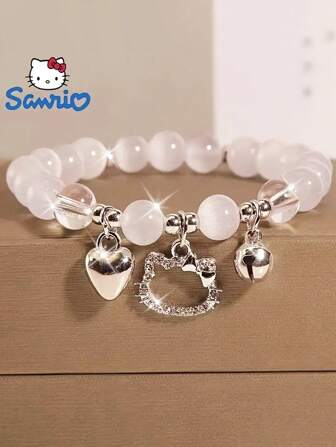 Sanrio 1 pieza Pulsera elástica con cuentas y dijes con forma de corazón, estilo Y2K de Hello Kitty, joyería de mano con dibujos animados lindos, accesorio para cumpleaños y festivales. 1 pieza Nueva pulsera de mariposa hada con perlas falsas, versátil y no descolorida, regalo de cumpleaños para novia