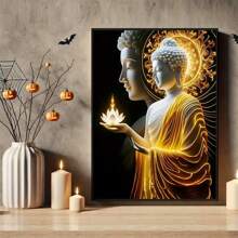 1pc Unframed, Buddha Canvas Poster With Candle And Lotus, Creative Wall Art Decor For Living Room, Bedroom, Bathroom, Office Supplies, Display Poster Board
