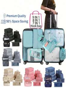 9 件/套旅行打包整理立方体,大容量多功能拉链封口手持旅行包,包括整理立方体、网袋、化妆包、鞋袋、瓶套、抽绳袋、普通包、内衣袋、防水洗漱包,适用于衬衫、内衣、衣服、化妆品、粉饼、粉底、眼影、眼线笔、粉饼、洗漱用品、牙刷和牙膏 - 彩色 - 查看 13