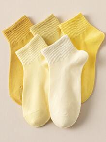1/5 Pairs Solid Color Yellow & Green Comfortable Moisture-Wicking Short Socks For Women, Suitable For Home, School, Sports, Running In Spring/Summer, Easter - Multicolor - View 7