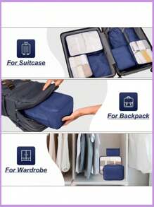 Set de 10 piezas de bolsas organizadoras de viaje, cubos de embalaje impermeables para ropa, bolsas plegables organizadoras para ropa interior, zapatos y calcetines, que incluye: bolsas para prendas, bolsa para brochas de maquillaje, bolsas para zapatos, bolsa de tocador, bolsa de cosméticos, bolso de mano, organizador de cables, bolsa para lencería