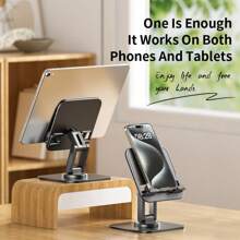 1pc Tablet Stand Suitable For IPad, Mobile Phone Holder, Foldable Rotatable Desktop Office Stand, 3-Axis Adjustable, Large Square Metal Base, Plastic Panel, Portable Travel Stand