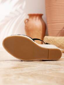 Nuevas sandalias de plataforma con cuña y puntera cerrada, de color negro tejido, para mujer - Negro - Ver 8