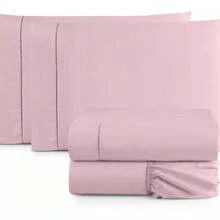 4-Piece King Size Sheet Set, Double Queen Size Percale, 200 Thread Count, 100% Plain Cotton, With Elastic, Soft Touch - 玫瑰 - 查看 1