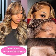 34 Inch 200% Density Highlight 13x4 Human Hair Lace Front Wigs Human Hair Pre Plucked Body Wave Glueless Wigs Human Hair For Black Women  4/27 Colored 13x4 Human Hair Lace Front Wigs - SP4/27 - 查看 6