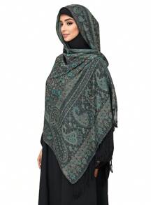 1 件复古佩斯利和格子锦缎印花羊绒围巾，柔软休闲波西米亚流苏披肩，适合日常通勤、旅行、外套装饰 - 彩色 - 查看 1