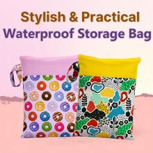 1pc Multi-Pocket Mommy Tote Bag, Fashion Colorful Patchwork Handbag, Cartoon Baby Diaper Wet Dry Bag, Stroller Carry Bag - Multicolor - View 1