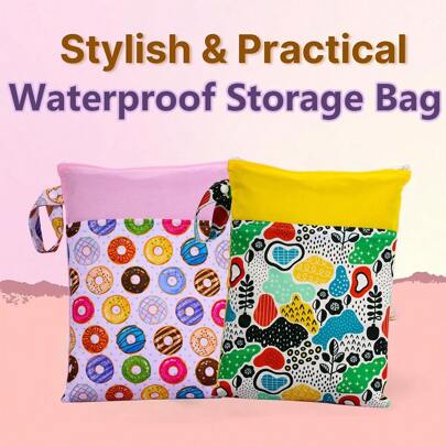 1pc Multi-Pocket Mommy Tote Bag, Fashion Colorful Patchwork Handbag, Cartoon Baby Diaper Wet Dry Bag, Stroller Carry Bag