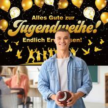 1pc Youth Banner - "Happy Youth Enlightenment, Finally Come Of Age" Polyester Background, With Balloon And Celebratory Design, Suitable For Room And Garden Party Decoration