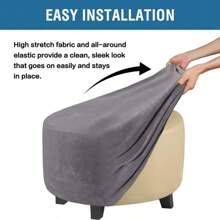 Real Velvet Plush Fabric Round Ottoman Slipcover Footstool Protector Covers Storage Stool Ottoman Covers - Navy - View 6