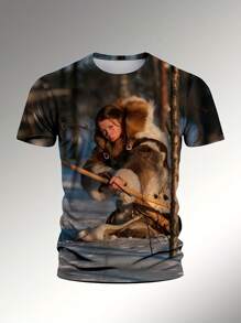 Customized Opaque Material 3D Printed T-Shirt For Men, Personalized Photo Design, Casual Short Sleeve, Lightweight Polyester Fiber, Machine Washable, Suitable For Summer Outdoor Activities Ornamental,Dawg Stylish,Fashion,Hipster,Contracted,Easy Costume,Modest Fashion,Minimal Chic,Casual Custom,Unique,Personalized Ideal Gifts For Him Family,Boyfriend,Friends,Children