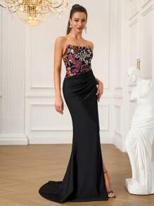 Sleeveless Elegant Sequins Embellished Fitted Formal Long Dress, For Party & Evening, Gown, For Wedding Guest