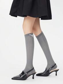 1 双女士薄款蝴蝶结针织网眼袜，少女孔图案洛丽塔风格，透气休闲日常袜子，春夏