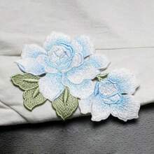 1 Paar bestickte blaue & rosa Pfingstrosenblumen Patches, zum Dekorieren von Hochzeitskleider, Hanfu