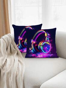 2 szt. Neonowa poduszka do gier, kontroler do gier, poduszka na słuchawki, poduszka w stylu rustykalnym, dekoracja domu, kwadratowa sofa, salon, sypialnia, łóżko, sofa, krzesło, poduszka, uniwersalna na wszystkie pory roku (bez wypełnienia)