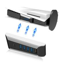 HONSON USB 集线器，5 合 1 USB 端口扩展器，兼容 P5、P5 SLIM、P5 PRO 游戏机 - 黑與白 - 查看 6