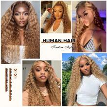 30 Inch 13x6 Honey Blonde Hd Lace Front Wig Human Hair 200 Density Deep Wave Lace Front Wig Honey Blonde Wig Human Hair Pre Plucked With Baby Hair HD Wet And Wavy Lace Front Wigs Human Hair - S27 - 查看 9