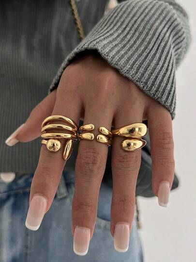 14pcs Exaggerated Sexy Glamorous Women's Wide Band Ring Set, Fashionable Jewelry Suitable For Daily Wear, Party, Wedding -Gift For Girlfriend, Friend