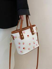 Summer New Internet Celebrity Women's Bag Fashion Handheld Bucket Bag Litchi Pattern Large Capacity Versatile Cute Student Commuter Shoulder Crossbody Bag - White - View 2