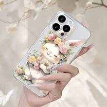 1pc Transparent TPU Soft Phone Case With Cute Rabbit & Flower Basket Design, Shockproof Protective Cover Compatible With IPhone16 Pro Max/16/15/14/13/12/12/11, High-End Fashion Design, Great For Easter Gifts To Friends And Family, Also Fits S25/S/24S24/S23/S22 Series